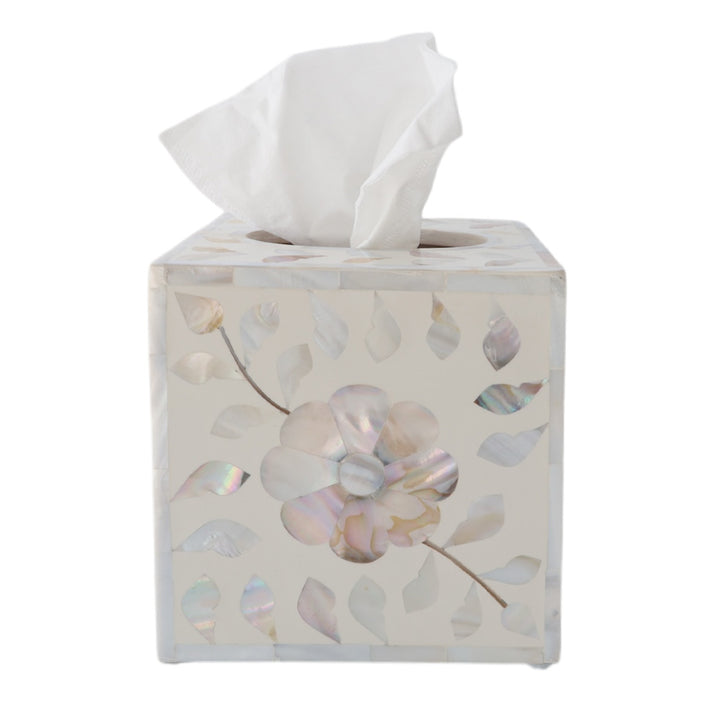 White & MOP Square Tissue Box
