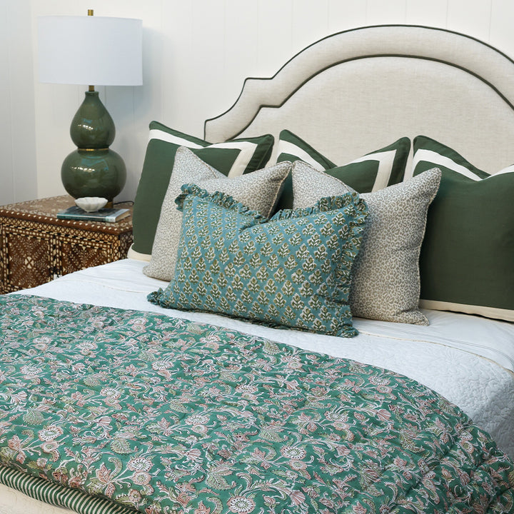 Willow Green & Floral Ruffle Cushion