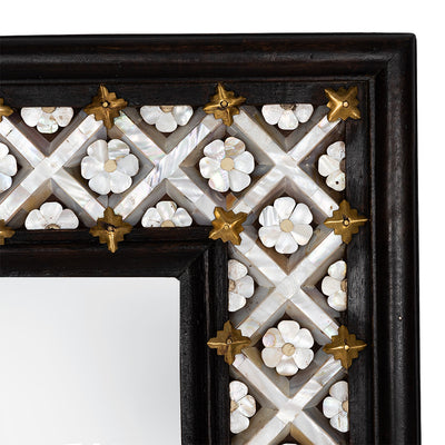 Wood & Mother Of Pearl Flower Mirror