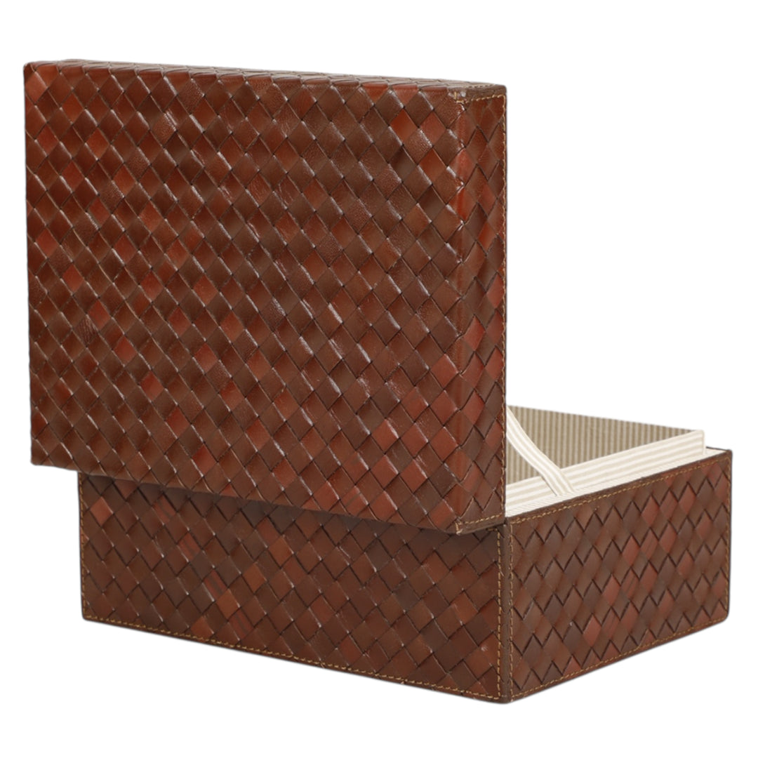 Woven Tobacco Leather Box L
