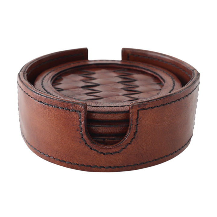 Woven Leather Round Coasters