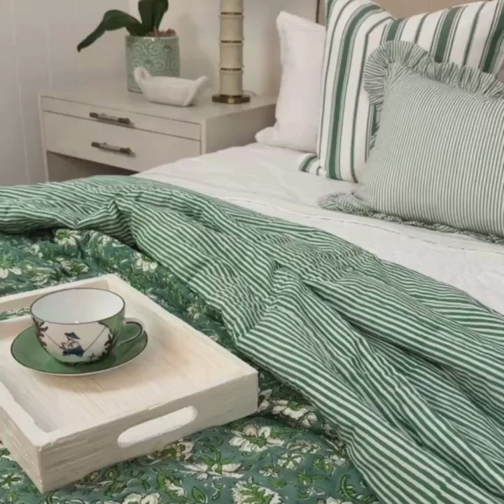 Jade Green Floral & Stripe Quilt