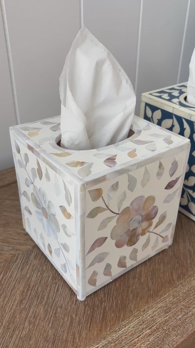 White & MOP Square Tissue Box