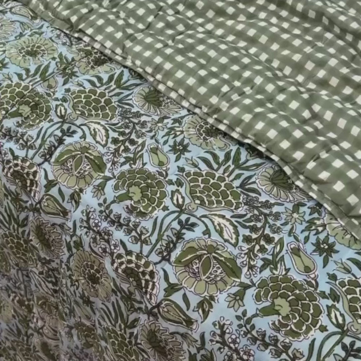 Sky Blue Floral & Check Quilt