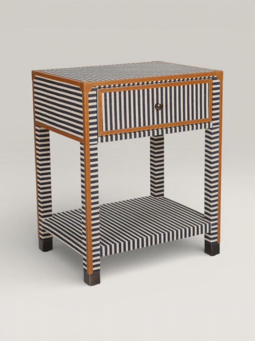 Oliver Navy Stripe Bedside Table