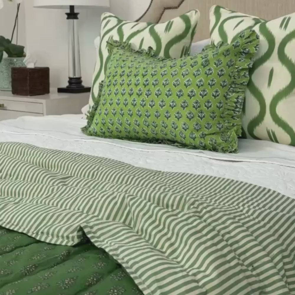 Forest Green Flower & Stripe Quilt