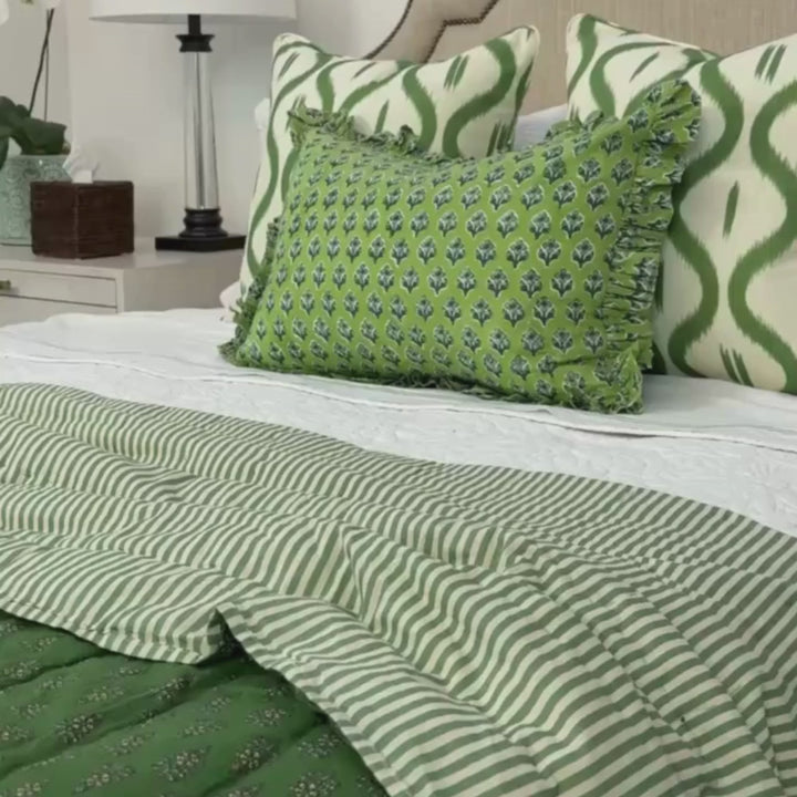 Forest Green Flower & Stripe Quilt