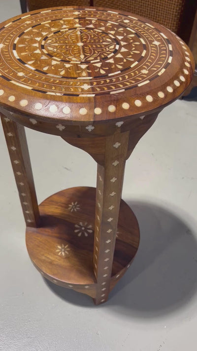 Teak and Bone Inlay Round Table