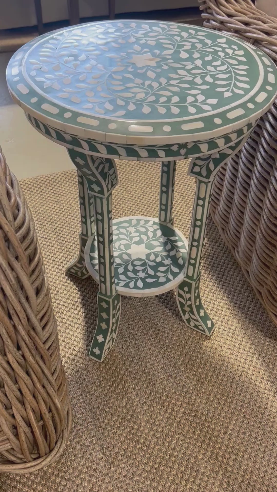 Dark Green Bone Inlay Side Table