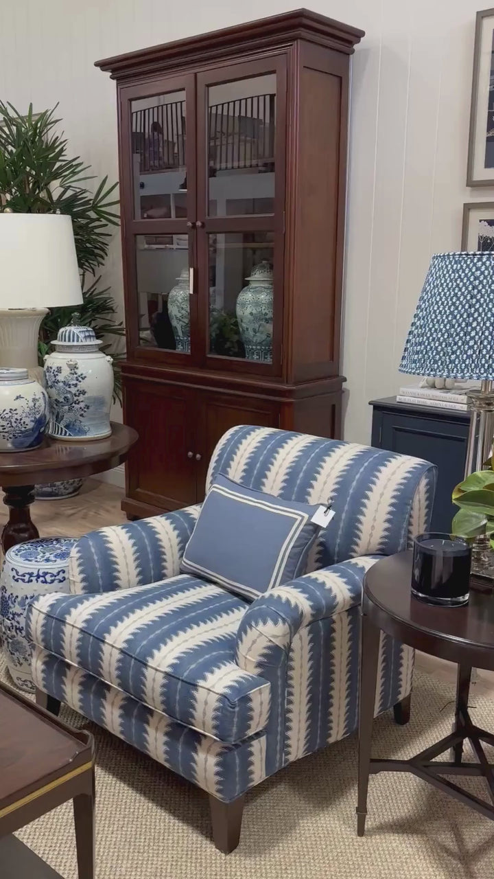 Video of gabby armchair in showroom. Shown in a styled living space.