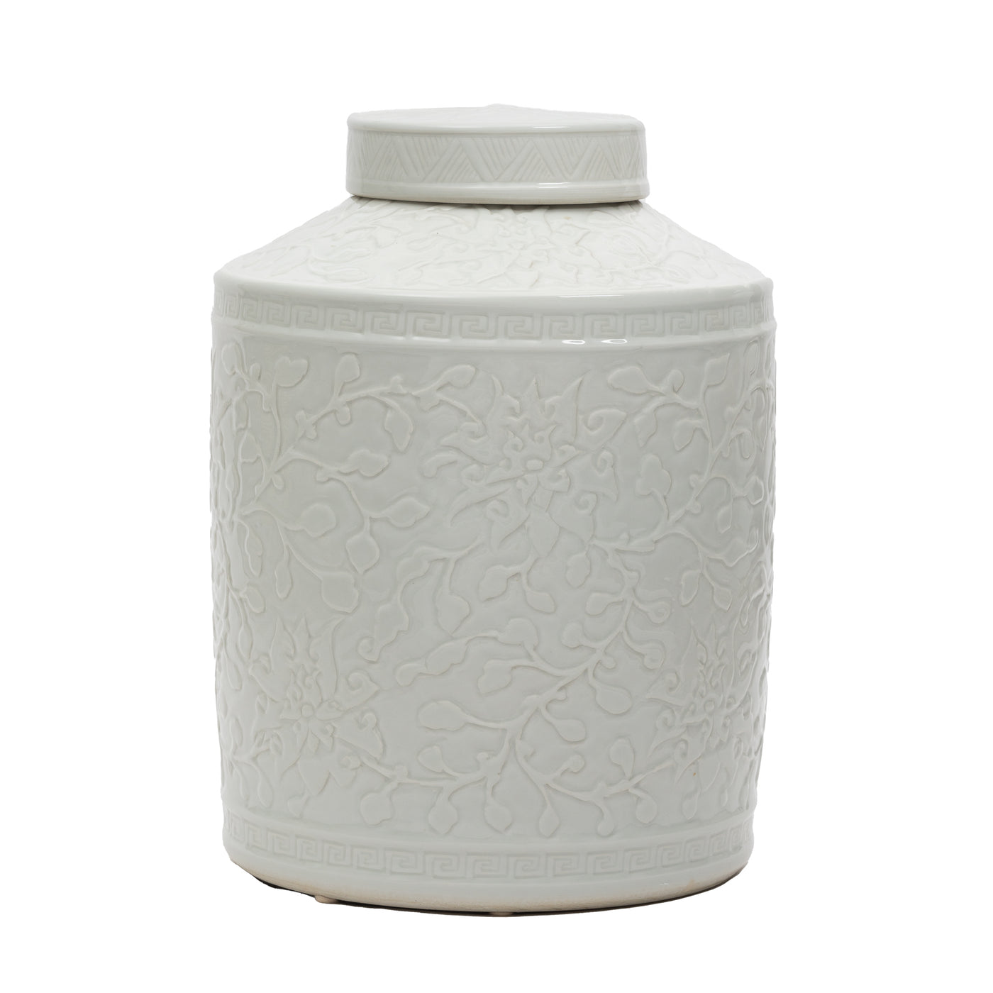 White Embossed Ceramic Jar - Highgate House Online - Ceramics