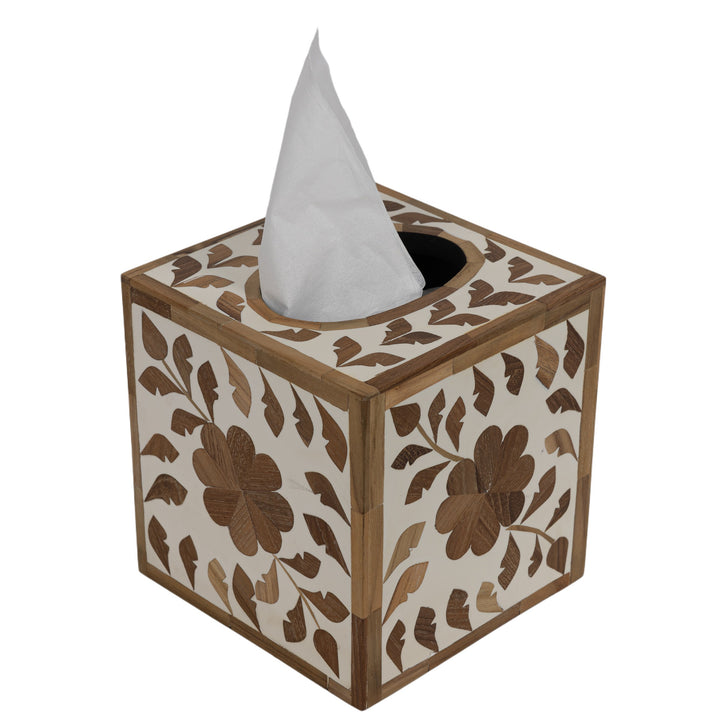 Teak Inlay Square Tissue Box