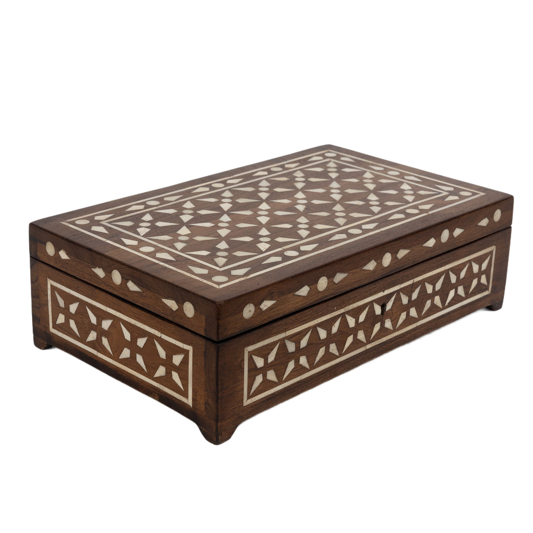 Teak Wood And Bone Diamond Box