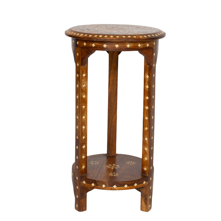Teak and Bone Inlay Round Table