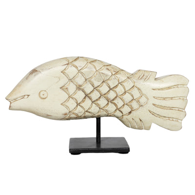 Carved Wood Fish On Iron Stand Large