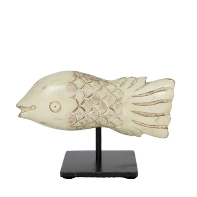 Carved Wood Fish On Iron Stand Small