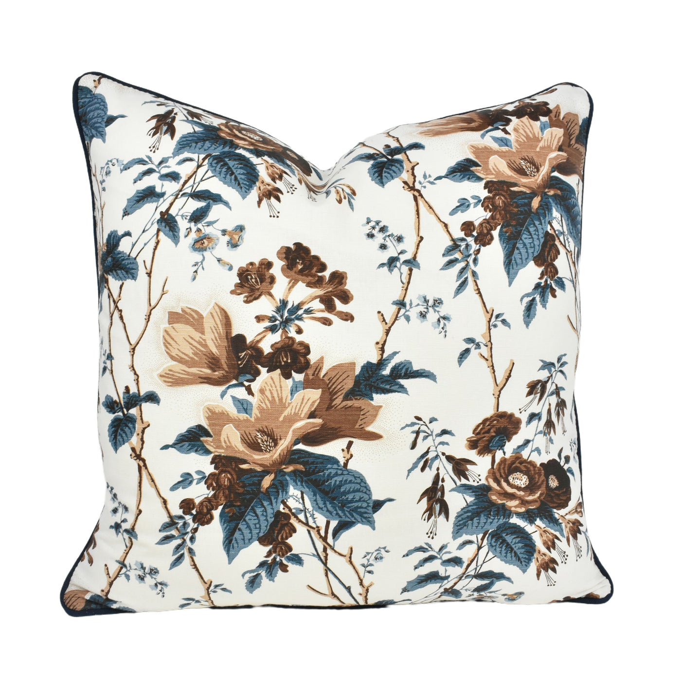 Coffee & Blue floral Cushion