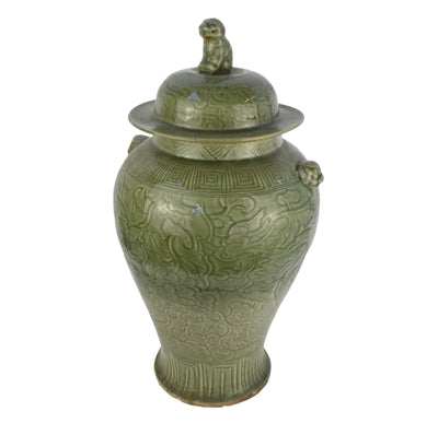 Olive Embossed Temple Jar
