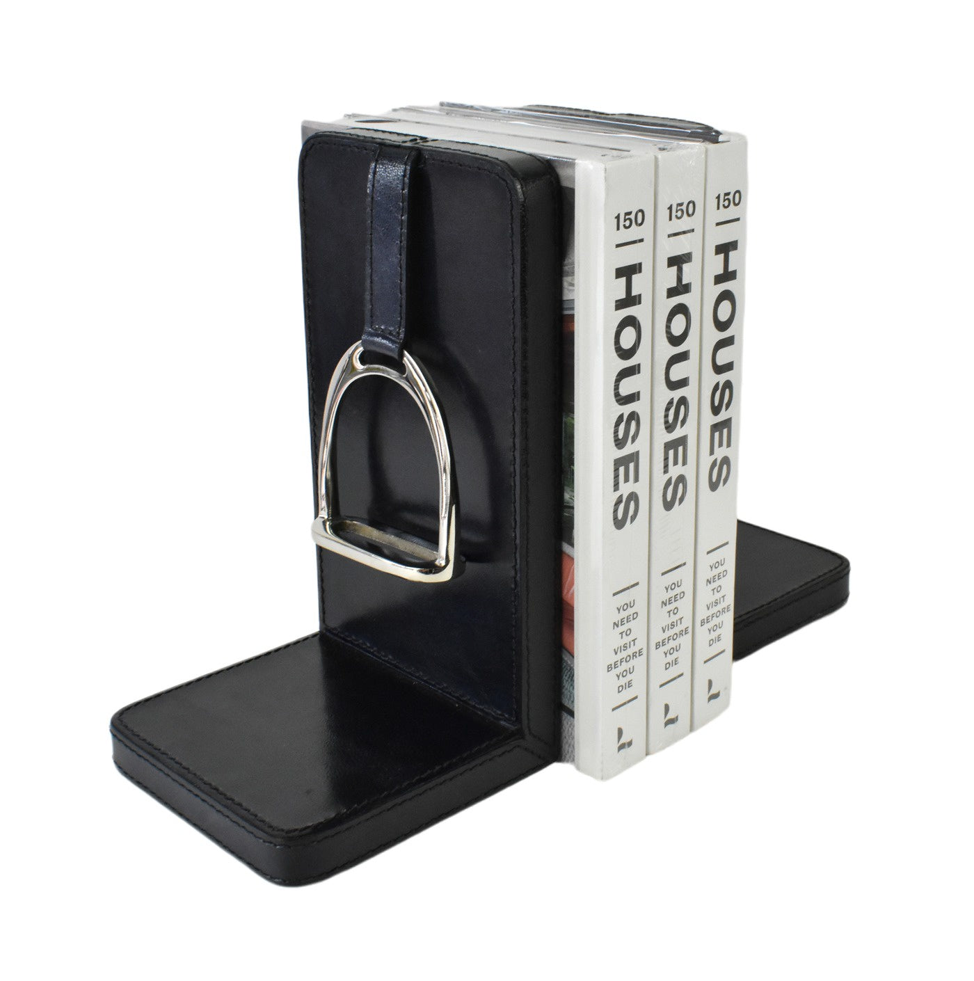 Navy Leather Stirrup Bookends