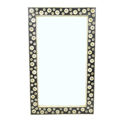 Black & Floral Bone Inlay Mirror