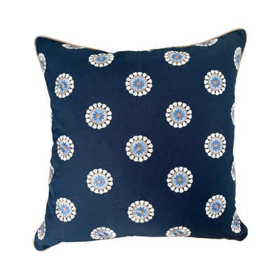 Navy Cushion with Blue Flowers