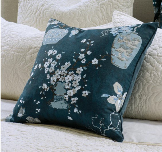 Ikebana Teal Cushion