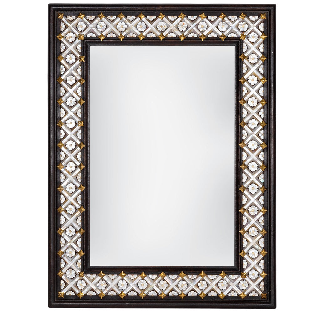 Wood & Mother Of Pearl Flower Mirror